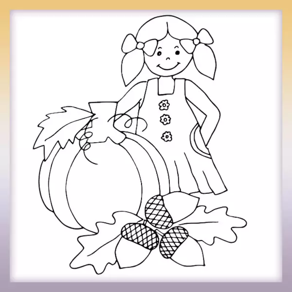 Girl with a pumpkin - Online coloring page