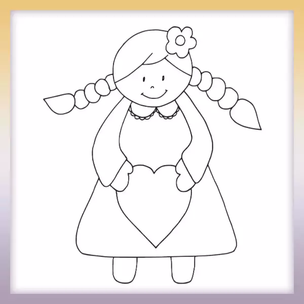 Girl with heart - Online coloring page