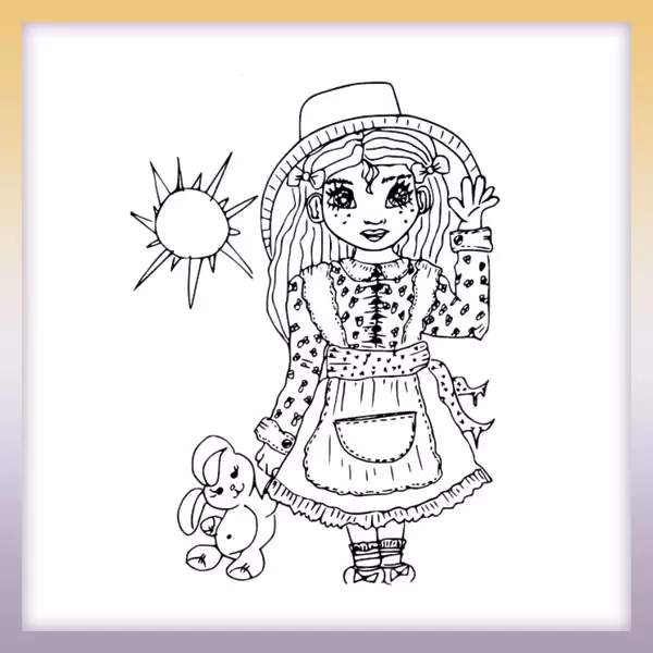 Girl with a bunny - Online coloring page