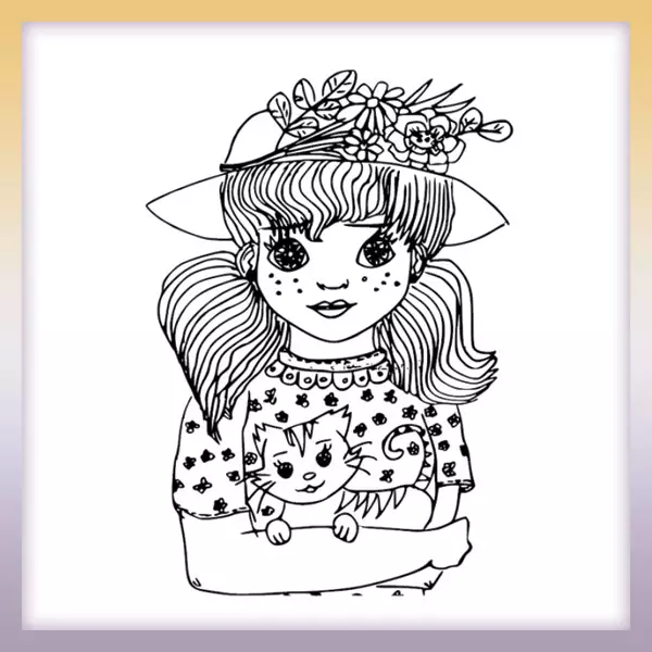 Girl with hat - Online coloring page