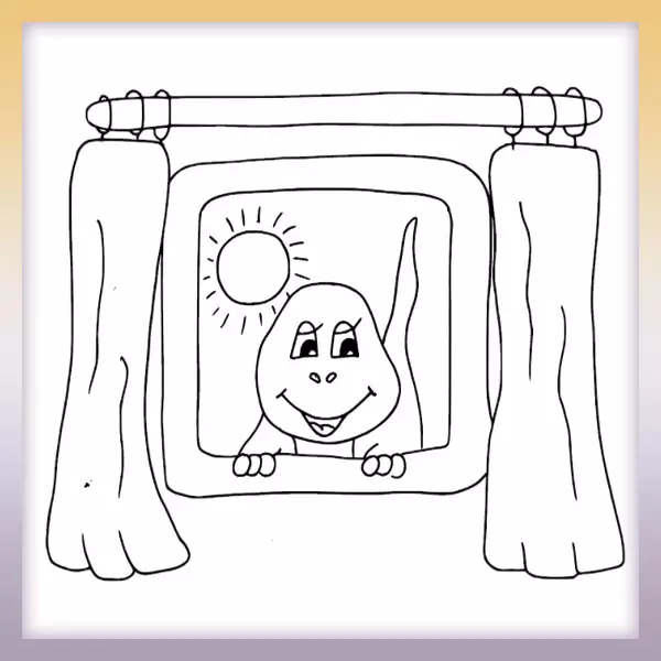 Dino in the window - Online coloring page