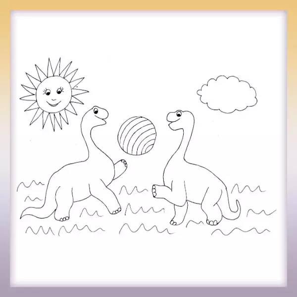 Dinosaurs with a ball - Online coloring page
