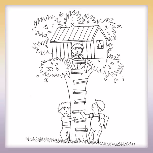 Wooden tree house - Online coloring page