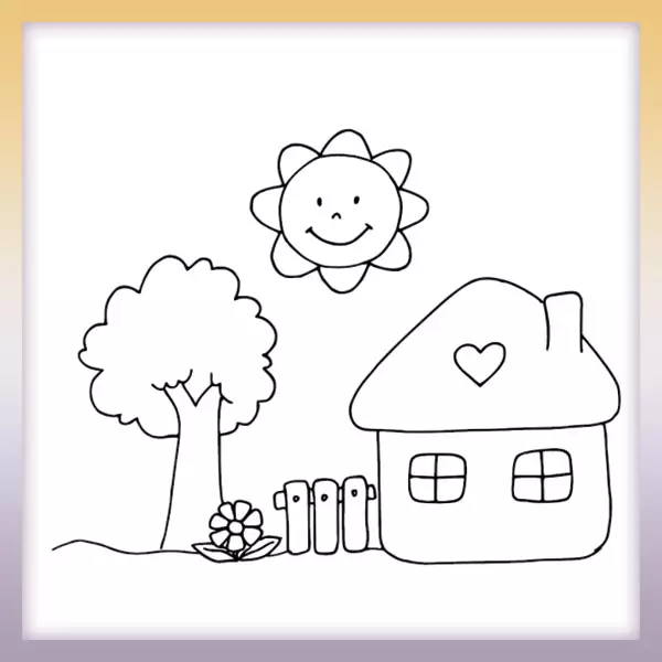 House with a heart - Online coloring page