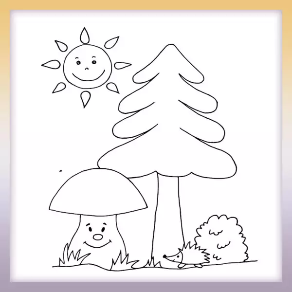 Mushroom under a tree - Online coloring page