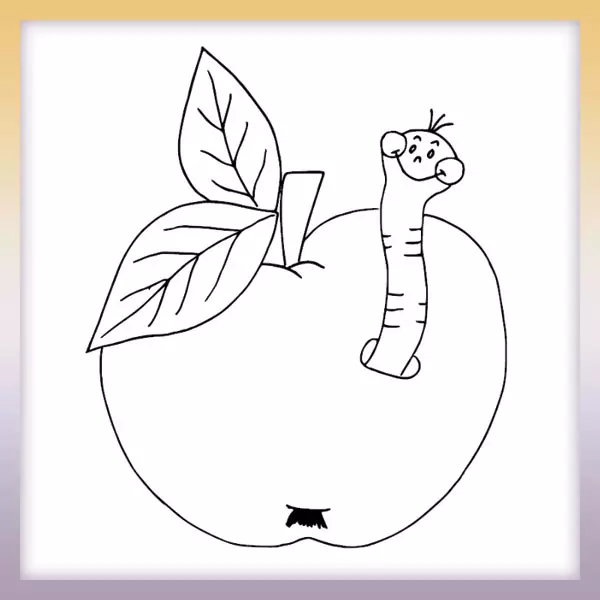 Apple with a worm - Online coloring page