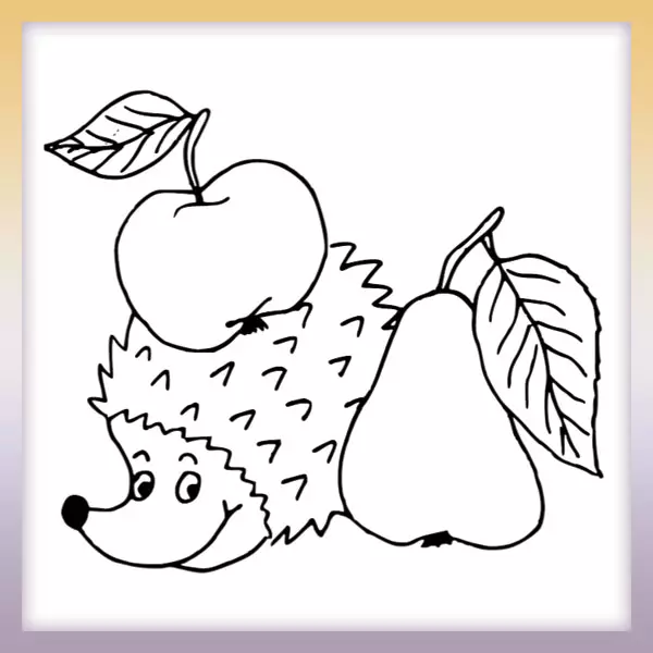 Hedgehog with apple and pear - Online coloring page