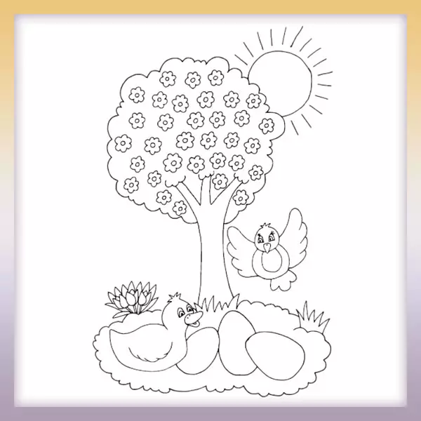 Duck with eggs - Online coloring page