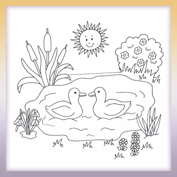 Ducks in the pond - Online coloring page