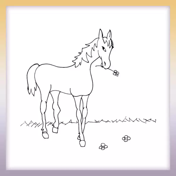 Horse with a flower - Online coloring page