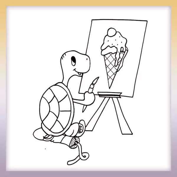 Turtle paints ice cream - Online coloring page