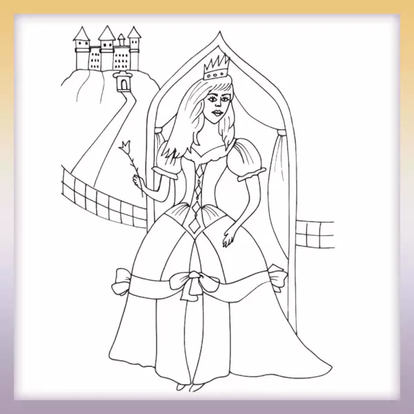 Queen in front of the castle - Online coloring page