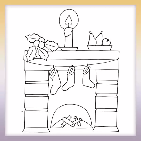 Fireplace with stockings - Online coloring page
