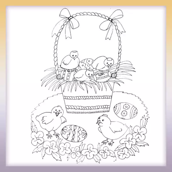 Easter basket with chickens - Online coloring page