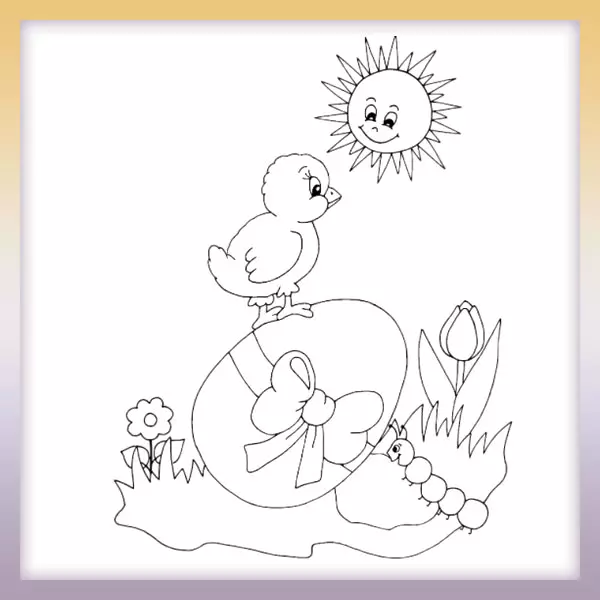 Chicken on an egg - Online coloring page