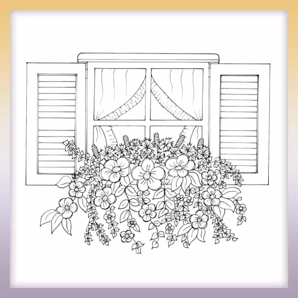 Flowers in the window - Online coloring page