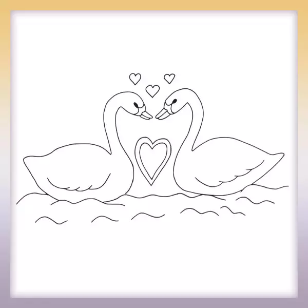 Swans in love - Online coloring page