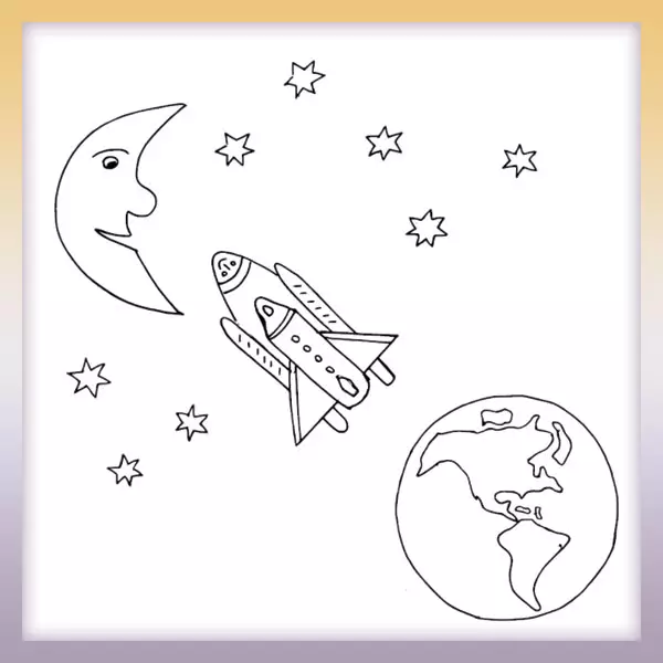 Flight to the moon - Online coloring page
