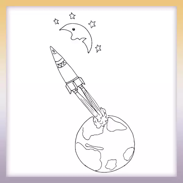 Flying rocket - Online coloring page