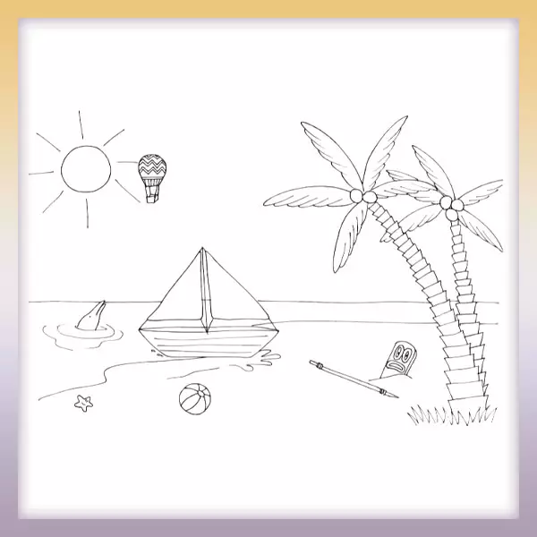 Boat on the beach - Online coloring page