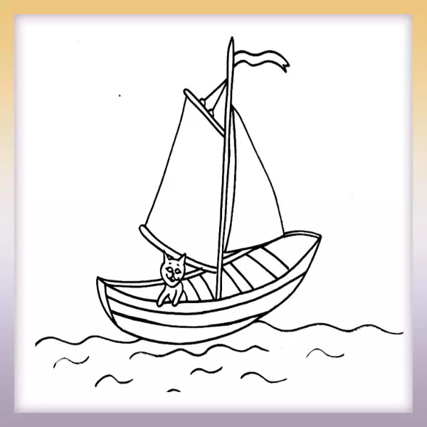 Kitten on a boat - Online coloring page