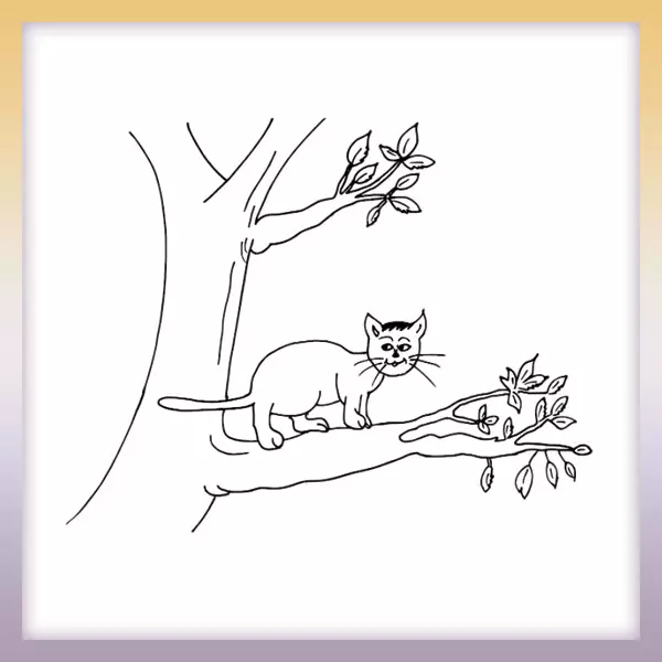 Cat on a tree - Online coloring page