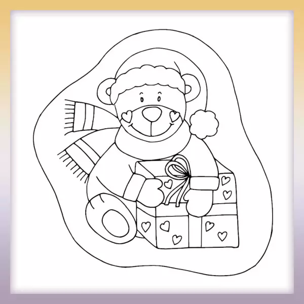 Teddy with a gift - Online coloring page