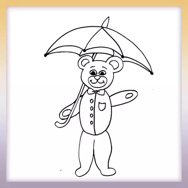 Cat with umbrella - Online coloring page