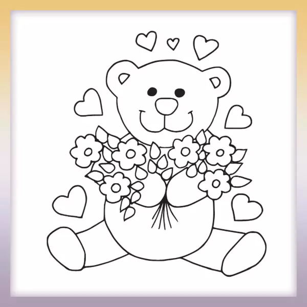 Cat with a bouquet of flowers - Online coloring page