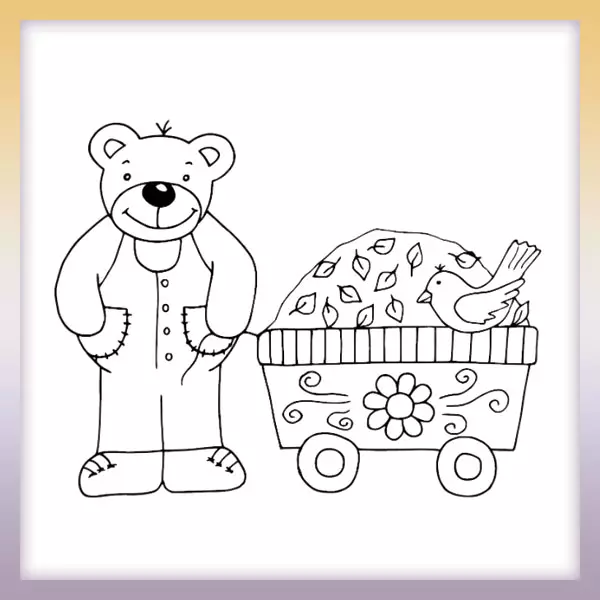 Bear with a cart - Online coloring page
