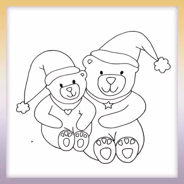Teddy bears in hats - Online coloring page