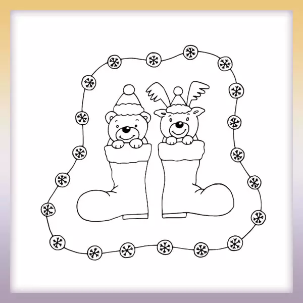 Teddy bears in boots - Online coloring page