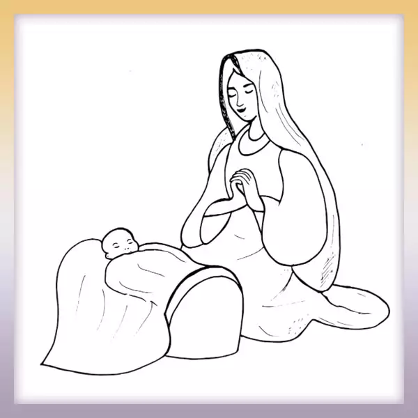 Mary with Jesus - Online coloring page
