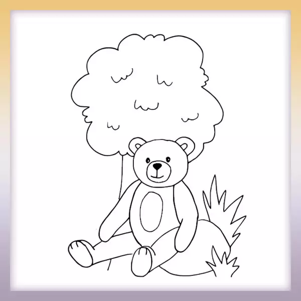 Teddy bear under a tree - Online coloring page