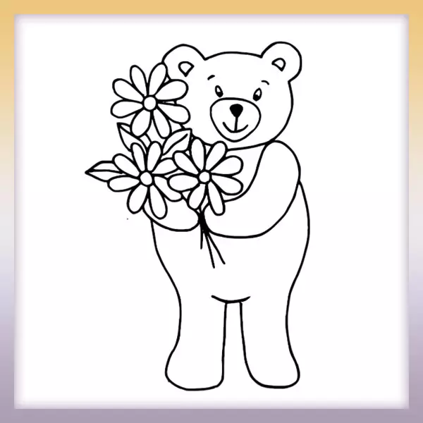 Teddy bear with flowers - Online coloring page