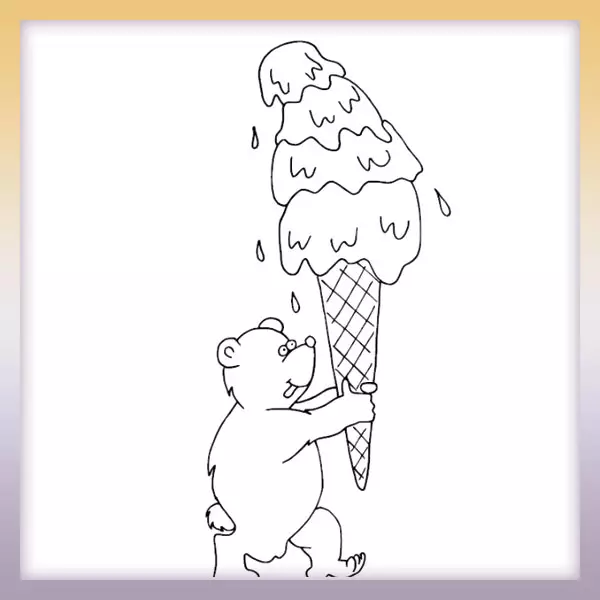 Teddy bear with ice cream - Online coloring page