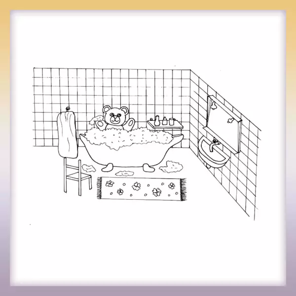 Teddy bear in the bathtub - Online coloring page