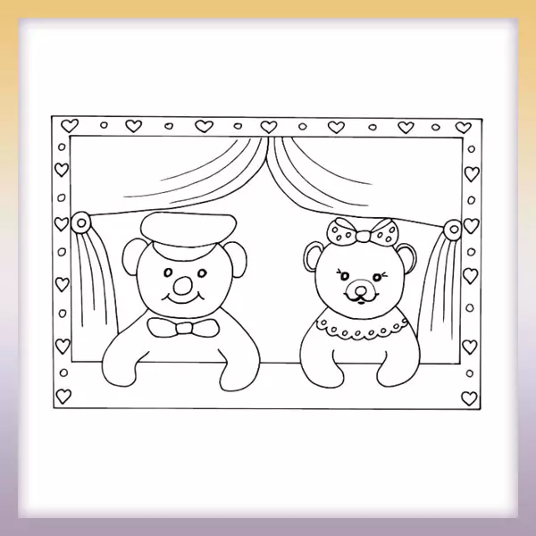 Teddy bears in the window - Online coloring page
