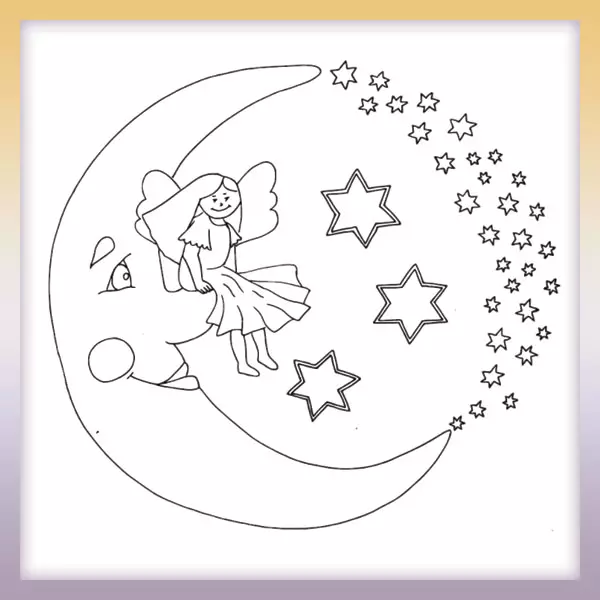 Moon with an angel - Online coloring page