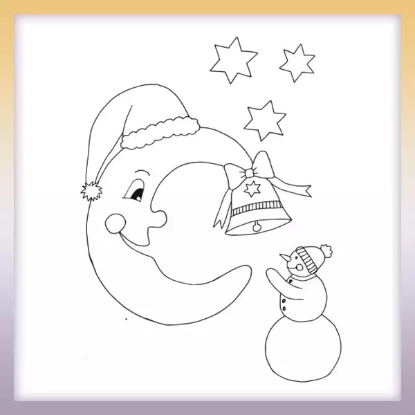Moon and snowman - Online coloring page