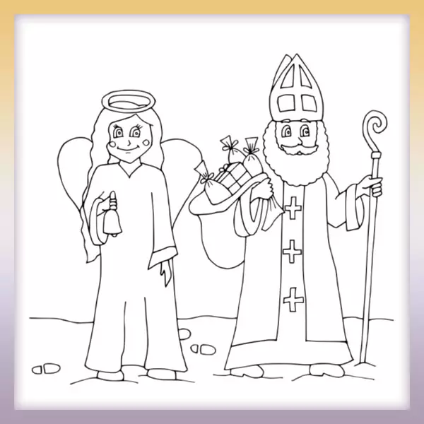 St. Nicolaus and the angel - Online coloring page