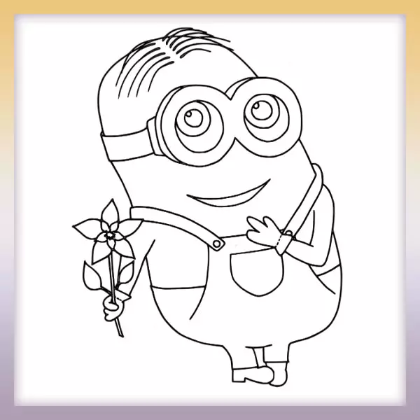 Minion with a flower - Online coloring page