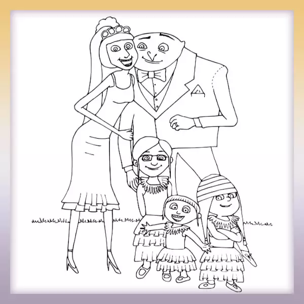 Gru with family - Minions - Online coloring page