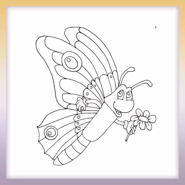 Butterfly with a flower - Online coloring page