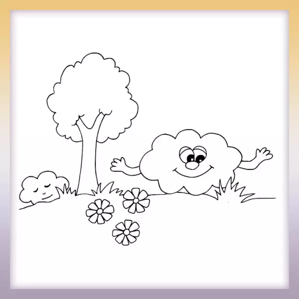 Cloud on the meadow - Online coloring page