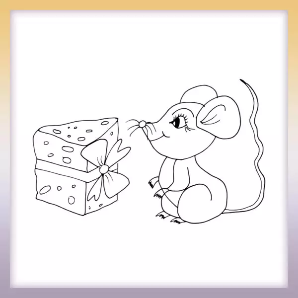Mouse and cheese with a bow - Online coloring page