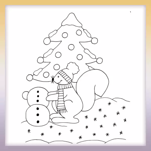 Mouse builds a snowman - Online coloring page