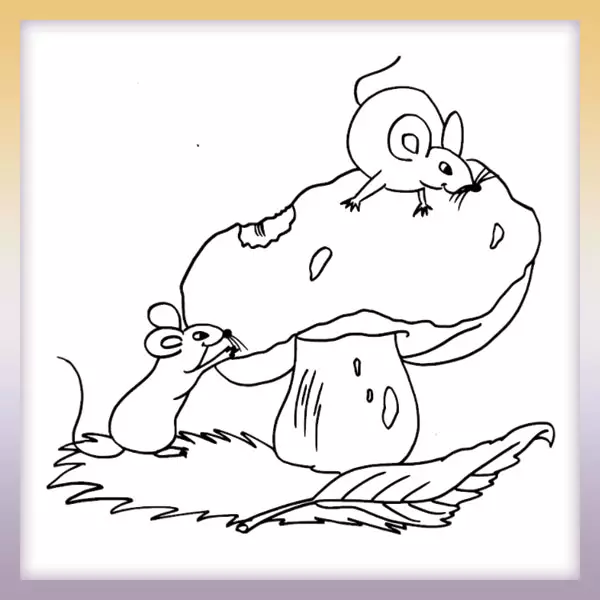 Mice on a mushroom - Online coloring page