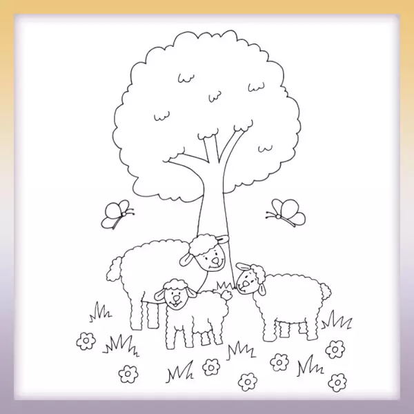 Sheep by the tree - Online coloring page