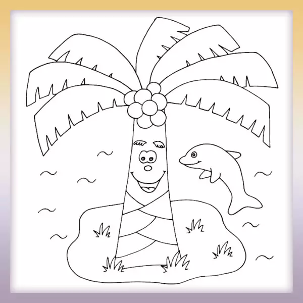 Palm and dolphin - Online coloring page